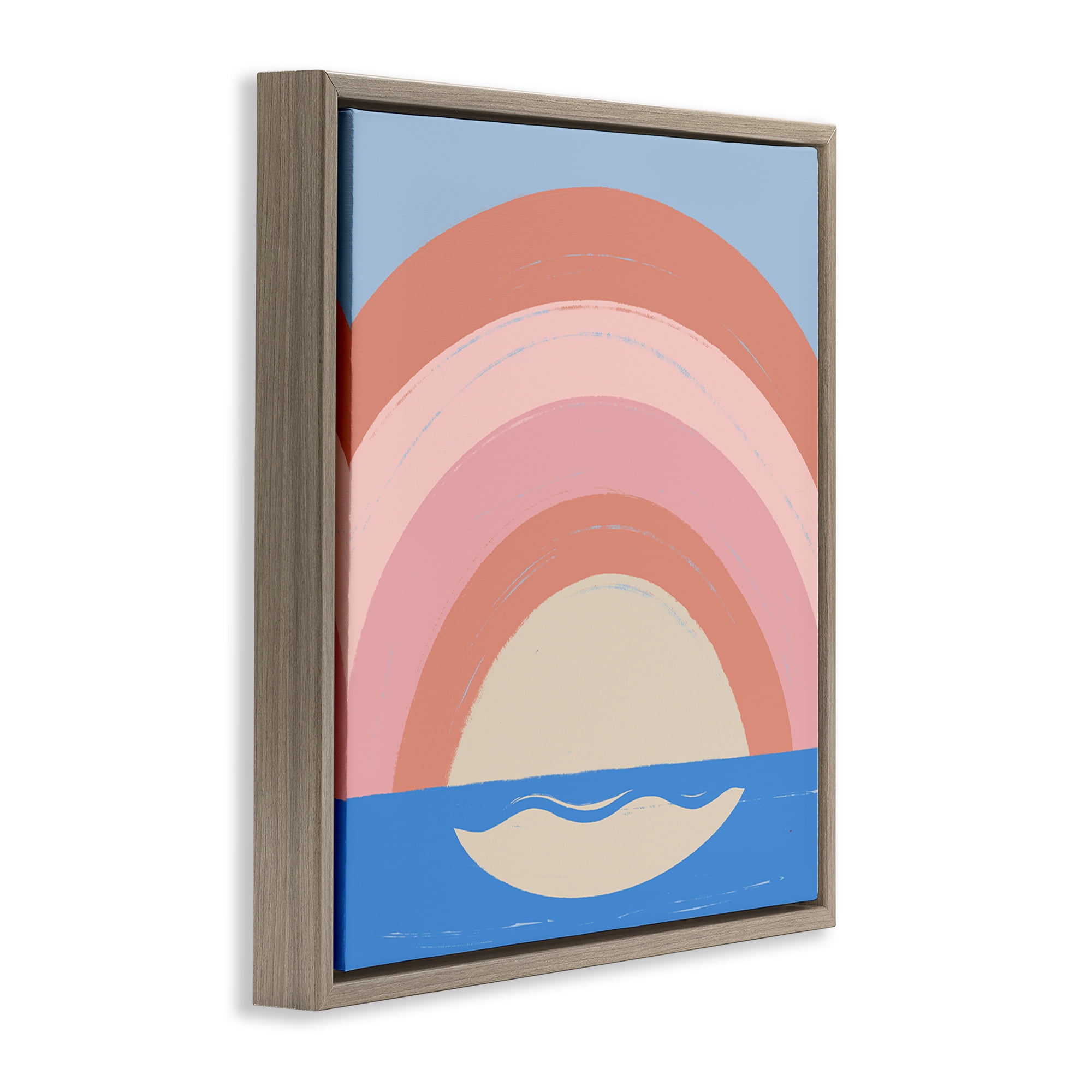 Stupell Industries Ocean Rainbow Reflection Landscape & Nature Painting Brown Floater Framed Canvas Art Print Wall Art, 25 x 25