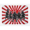 thumbnail image 1 of Japanese Bath Mat, Group of Samurai Ninja Posing and Getting Ready on Unusual Striped Retro Backdrop, Non-Slip Plush Mat Bathroom Kitchen Laundry Room Decor, 29.5 X 17.5 Inches, Red Black, Ambesonne, 1 of 2
