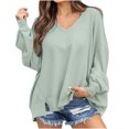thumbnail image 1 of Mujeres Casual Moda Cómodo Jersey Manga Larga Con Cuello En V Blusas Soild Camiseta Pompotops  FGAJ15272, 1 of 6