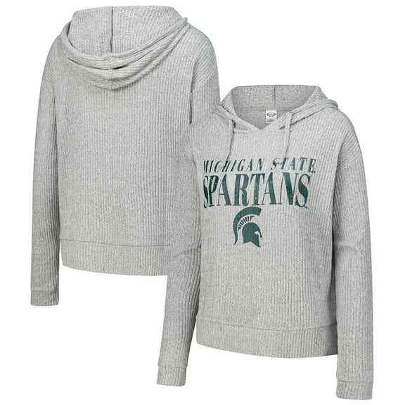 Women's Concepts Sport Heather Gray Michigan State Spartans Juniper Soft Modest Cropped Long Sleeve Hoodie Top