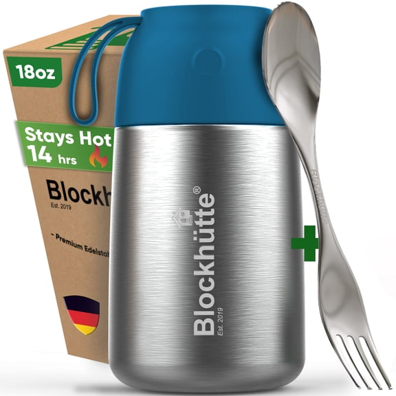 Blockhütte Small Thermos for Hot Food, Insulated Food Jar for Kids, 18 oz, Navy Blue