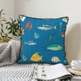 thumbnail image 2 of Velvet Decorative Throw Pillow Covers Set of 2, Soft Square Cushion Cover with Invisible Zipper Ocean Underwater Fish Printing, 18"x18", 2 of 7