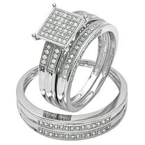 Dazzlingrock Collection Round White Diamond Square Head Engagement Trio Ring Set for Men & Women (0.27 ctw, Color I-J, Clarity I2-I3) 925 Sterling Silver, Womens size 4 and Mens size 8
