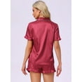 thumbnail image 3 of DARING DIVA Silky Short Sleeve Shorts Button Down  Satin Pajamas Set L Claret, 3 of 6