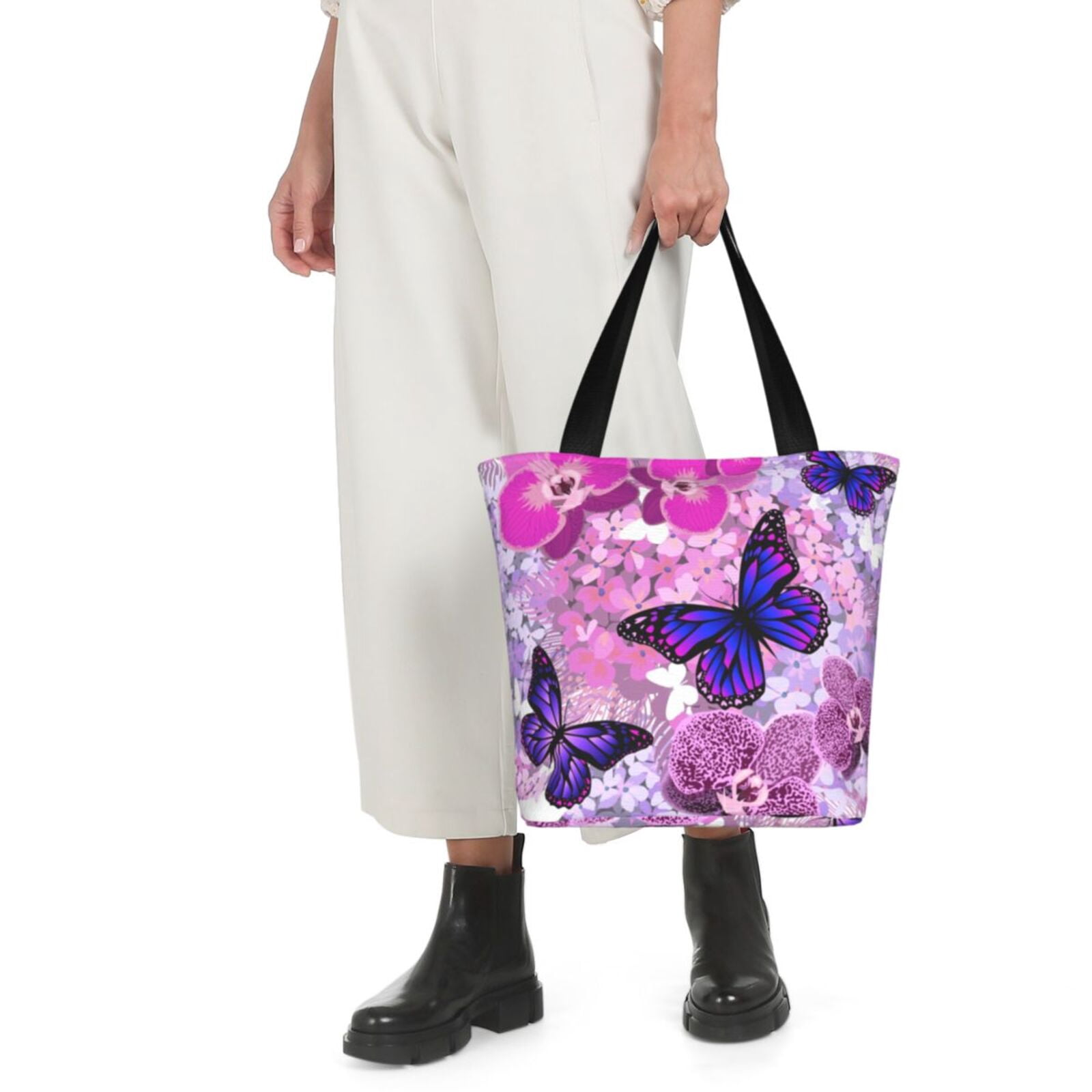 Ratiio Purple Vintage Butterfly Print Shoulder Bag for Women, Polyester Crossbody Purse Lightweight Handbag for Daily Travel and Casual Use