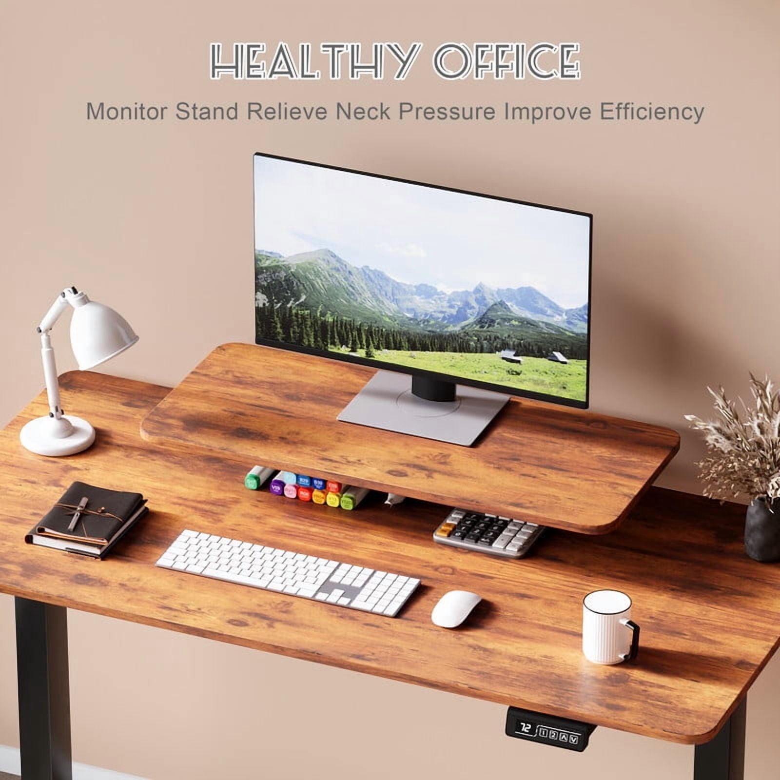 Homall 47" Wide Electric Height Adjustable Standing Desk with Monitor Stand Lifting Range 28~46" Stand Up Office Desk for Home Office,Brown