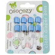 OsoCozy Stainless Steel Locking Diaper Pins, Blue, 8 Count