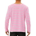thumbnail image 3 of Camiseta de rayas INSPIRE CHIC para hombre, cuello redondo, de manga larga, básica, talla XL, color rosa y blanco, 3 of 6