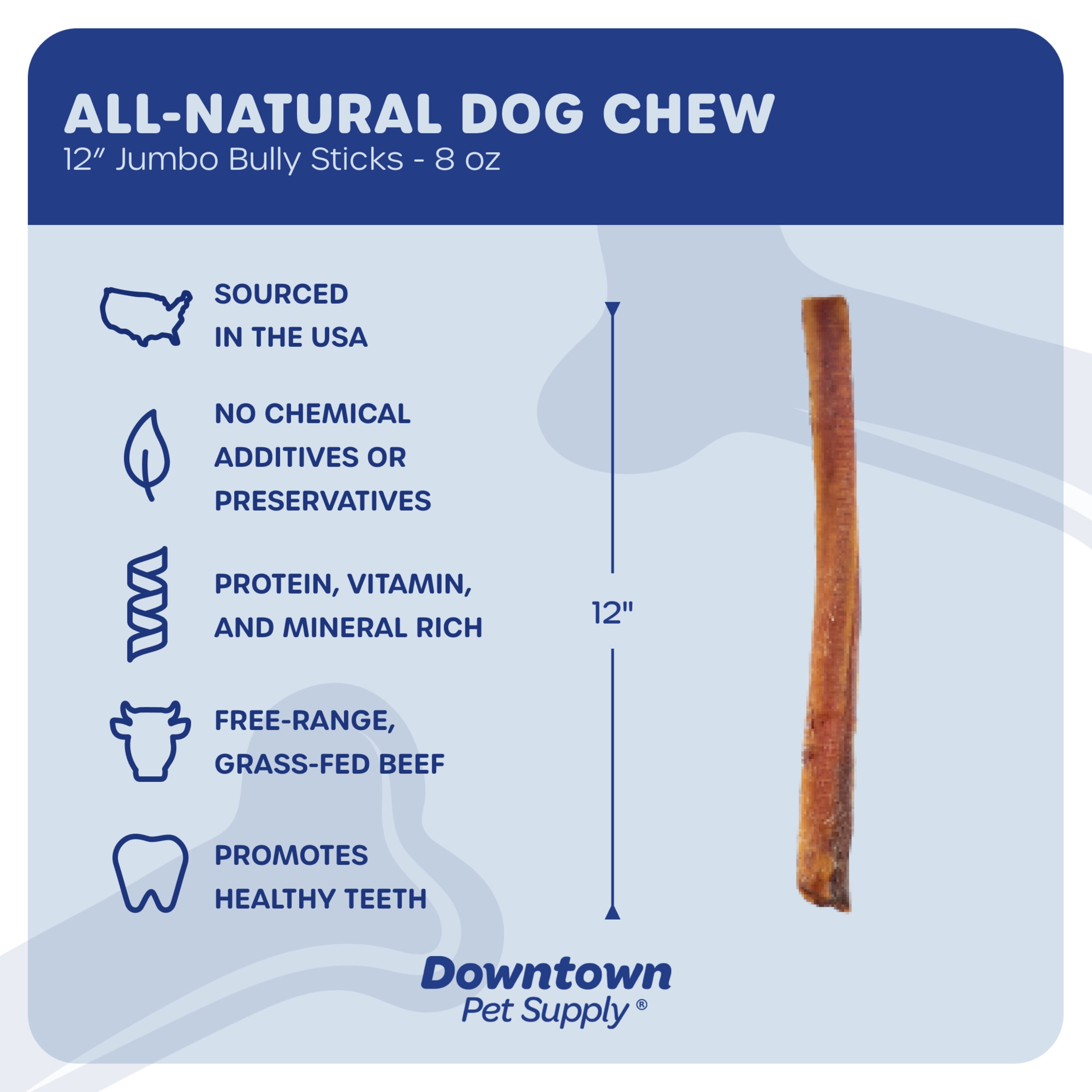 Downtown Pet Supply Bully Sticks For Dogs Thick Rawhide Free Dog Chews 12", 0.5 lbs