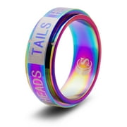 CritSuccess Heads or Tails Dice Ring with a Coin Flip Die Spinner (Size 11 - Stainless Steel - Rainbow)