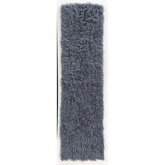 Linon New Flokati Hand Woven Wool 2'4"x8'6" Rug in Denim Blue