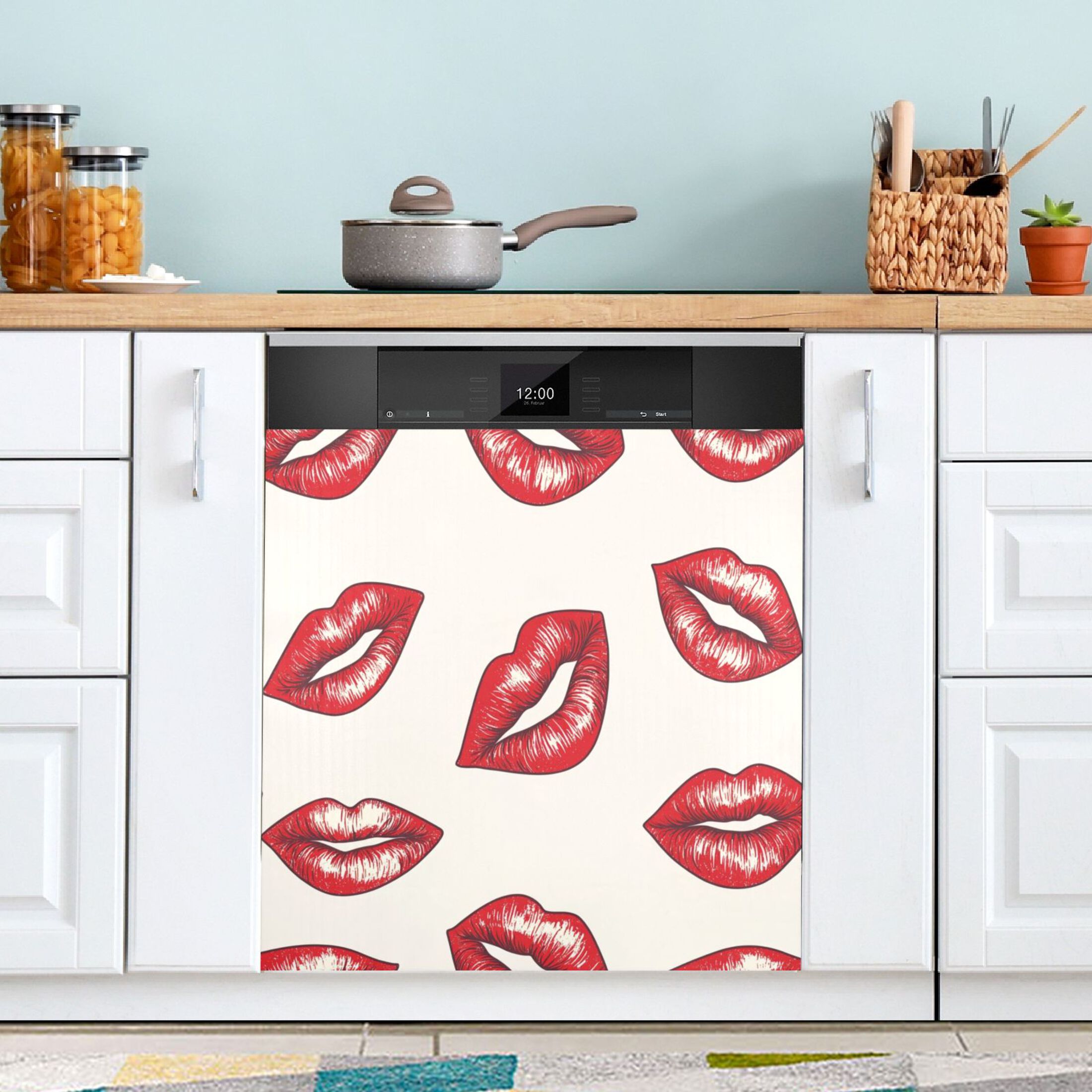 Dishwasher Magnetic Sticker 23x26 Inch Refrigerator Magnetic Sticker Washing Machine Magnetic Sticker Kitchen Panel Magnetic Sticker Home Decor Cartoon Red Lips