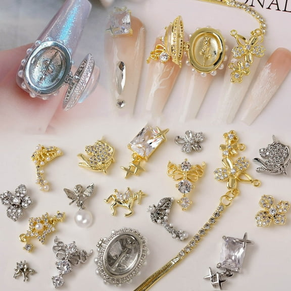 Kripyery Nail Art Flower Three-dimensional Shining Sparkling Non-falling DIY Rust-proof Metal Flower Chain Pendant Butterfly Nail Charm Nail Supplies