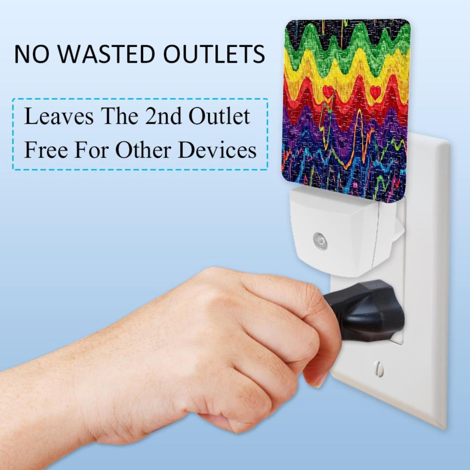 PhooArto Electrocardiograms Rainbow Pattern Plug in LED Night Light Auto Sensor Dusk to Dawn Decorative Night for Bedroom, Bathroom, Kitchen, Hallway, Stairs, Baby's Room, Energy Saving