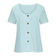 thumbnail image 4 of Scyoekwg Short Sleeve Tunic Tops for Women Loose Casual Crewneck Button Eyelet Shirts Summer Ladies Tops Solid Color Comfy Blouses (Sky Blue,XXXXXL), 4 of 5