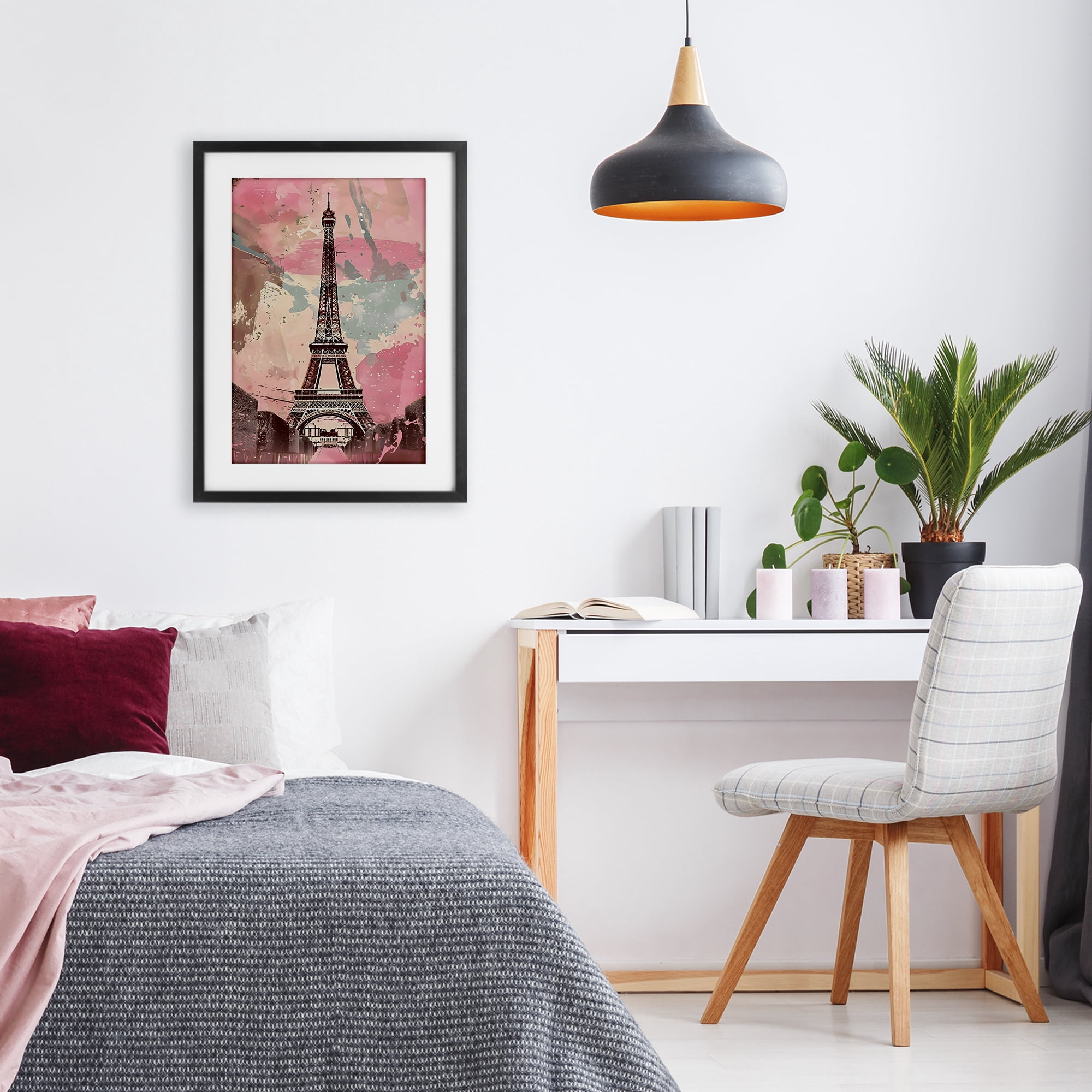 Stupell Industries Parisian Tower Pink & Blue Black Framed Print Under Glass, design by Creative Studio