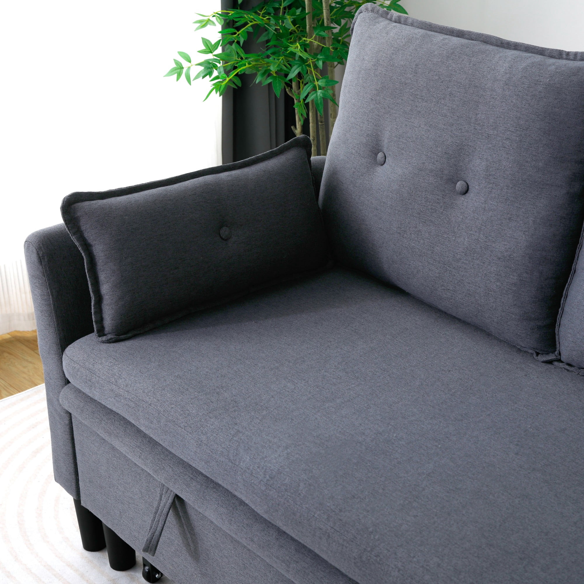 Convertible Sofa Bed,L-Shaped Sectional Sleeper Sofa with Storage Chaise,Cotton Linen Pull Out Sleeper Couch for Small Living Room,Apartment,DARK GREY