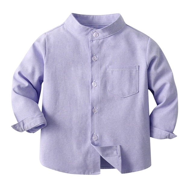 Besolor Toddler Baby Boys Button down Shirt Kids Long Sleeve Solid Color Stand Collar Fall Spring Dress Tops