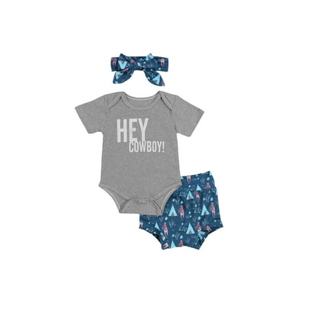 

MERSARIPHY Baby Summer Short Sleeve Letter Print Romper Cartoon Shorts Bow Headband Set