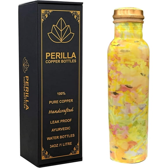 UTAH-Pure Copper Water Bottle 34 Oz Leak Proof 100% Pure - Ayurvedic Copper Vessel - Drink More Water And Enjoy The Health Benefits Immediately - For Gym, Yoga Bottle (Printed 5)