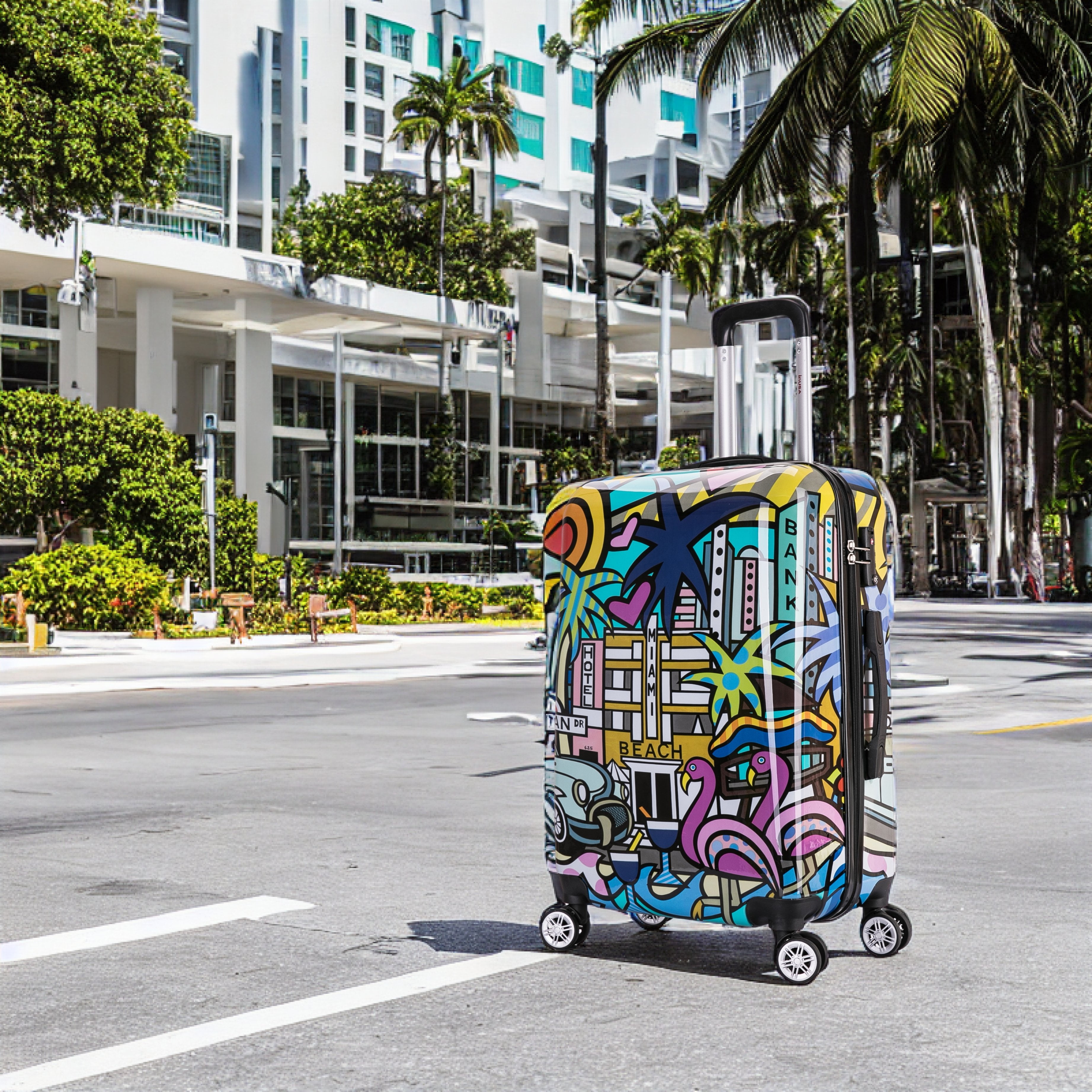 InUSA Print 24" Hardside Checked Luggage with Spinner Wheels, Handle and Trolley, Miami