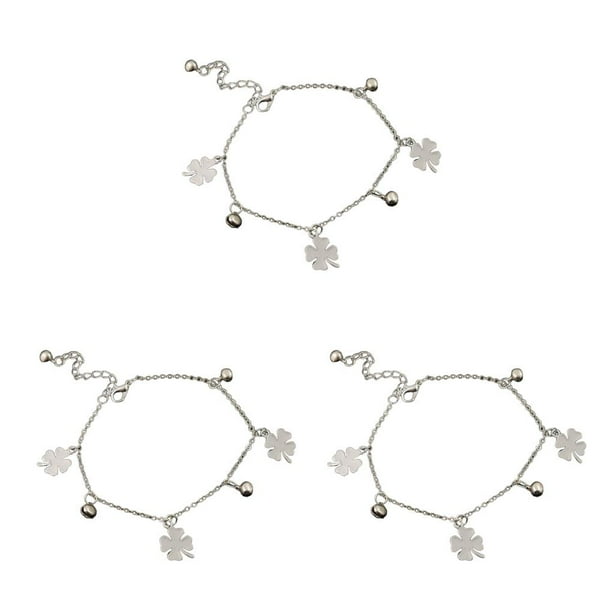 Minnieouse Tobillera elegante trébol oro plata universal estilo simple accesorio de moda pulseras de tobillo para niñas mujeres plata Type1 NO1