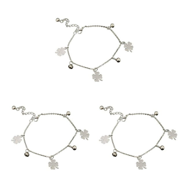 maskred Bracelets de Cheville Style Simple Trèfle Chaîne de Pied Bracelets de Cheville pour Filles Femmes Argent 3ensemble
