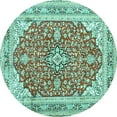 thumbnail image 1 of Ahgly Company Machine Washable Indoor Round Medallion Turquoise Blue Traditional Area Rugs, 5' Round, 1 of 4