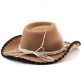 thumbnail image 4 of Hzzsbu Cow Hat for Women, Felt Western Hats With Macrame Beaded Band Jazz Top Hat Wide Brim Sun Hat Beach Vintage Retro Western Cow Hats for Wedding Party, 4 of 7