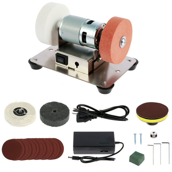 Grusce Small Table Grinder Multifunctional Electric Benchtop Sander 7 Speed Adjustable Polishing Buffing Sanding Machine Low Noise Drilling Grinder Machine with Double Grinding Wheel