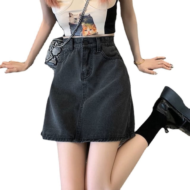Falda corta de tela vaquera de moda de color puro de talle alto para mujer para uso diario