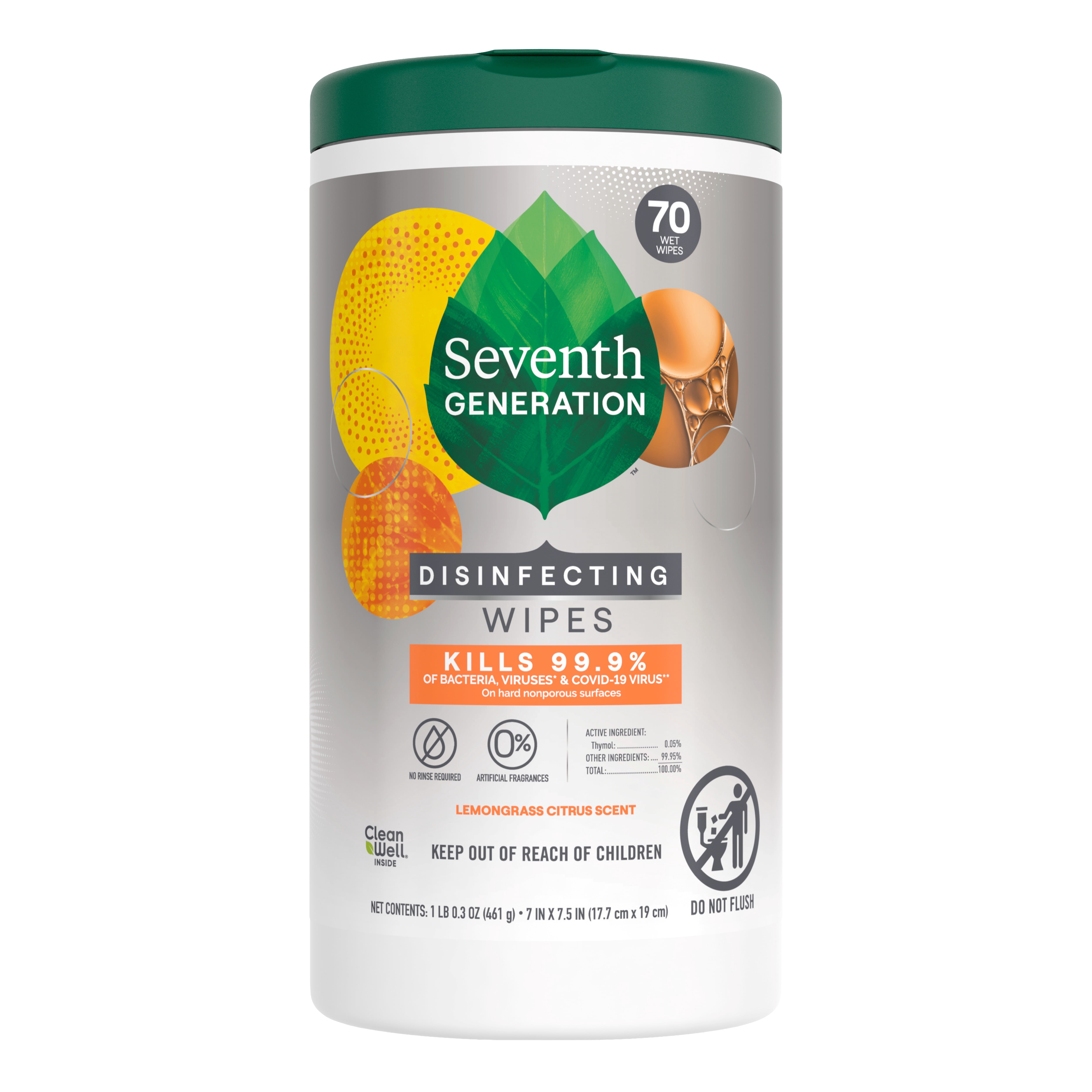 (2 pack) Seventh Generation Disinfecting Wipes, Lemongrass Citrus, 70 Wipes​