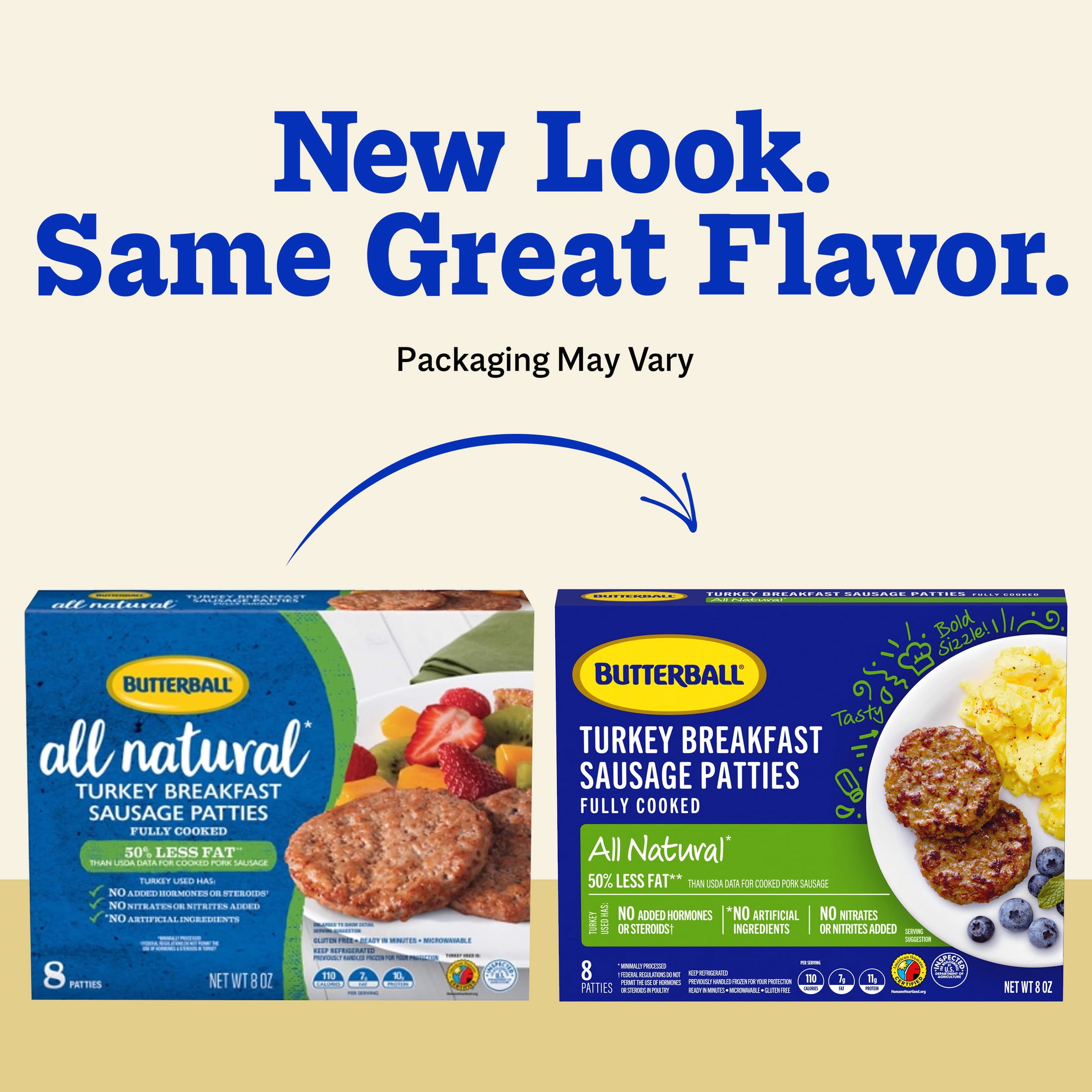 Butterball All Natural Fully Cooked Turkey Breakfast Sausage Patties, 8 Patties