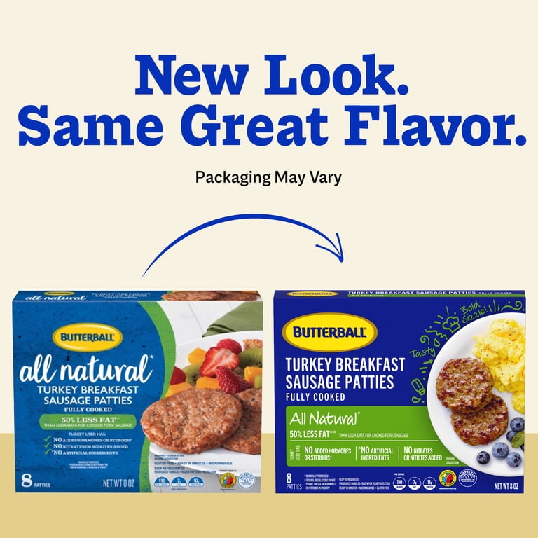 Butterball All Natural Turkey Breakfast Sausage Patties, 8 oz Pack