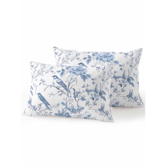 Waterproof Outdoor Throw Pillows with Inserts 12"x20" Set of 2, White Blue Spring Floral Soft Decorative Pillowcases for Couch Bedroom, Summer Birds Botanical Pillow Covers for Sofa Living Room