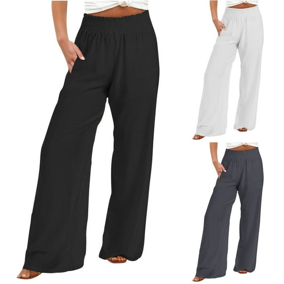 HAPIMO Plus Size Jogger Wide Leg Sweatpants for Women Retro Solid Color Cotton Linen Trousers Trendy Clothes Ruffle High Rise Leisure Relaxed Black L