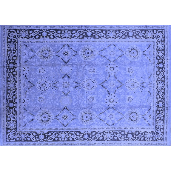 Ahgly Company Machine Washable Indoor Rectangle Oriental Blue Industrial Area Rugs, 8' x 12'