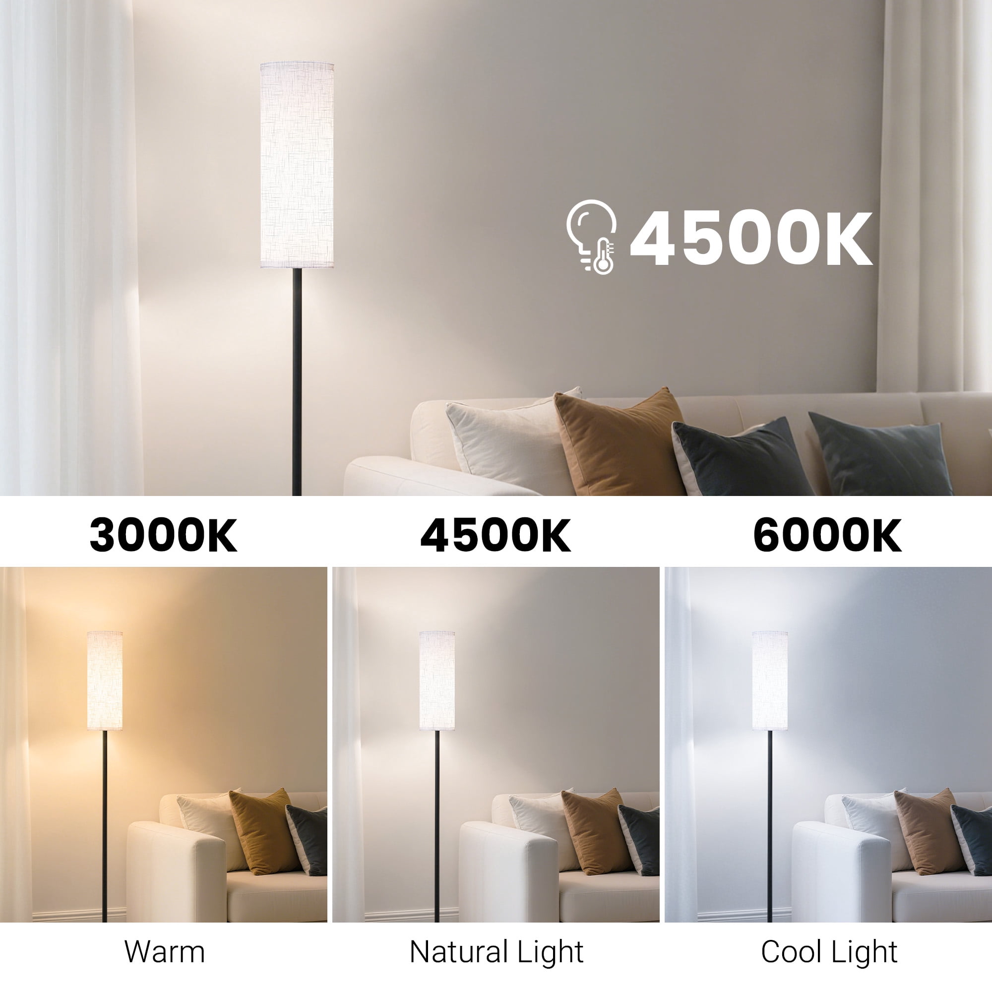 DAYBETTER LED Floor Lamps, 3 Colors Temperature, 9W LED Bulb, Modern Standing Lamps with Lampshade, for Living Room Bedroom Office