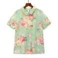 thumbnail image 6 of Green Women's Short Sleeve T-shirt, Women'S Linen Lapel Art Floral Round Neck Button Loose Pullover Top Casual Shirt T Shirt,Women's Short sleeve T-shirt 4XL, 6 of 9