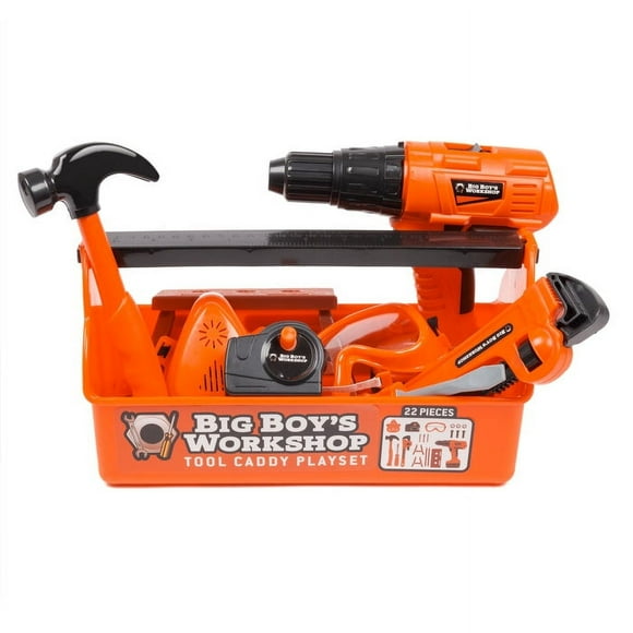 Big Boy's Workshop 22-Piece Tool Caddy Pretend Play Set for Kids, For 6 Years & above
