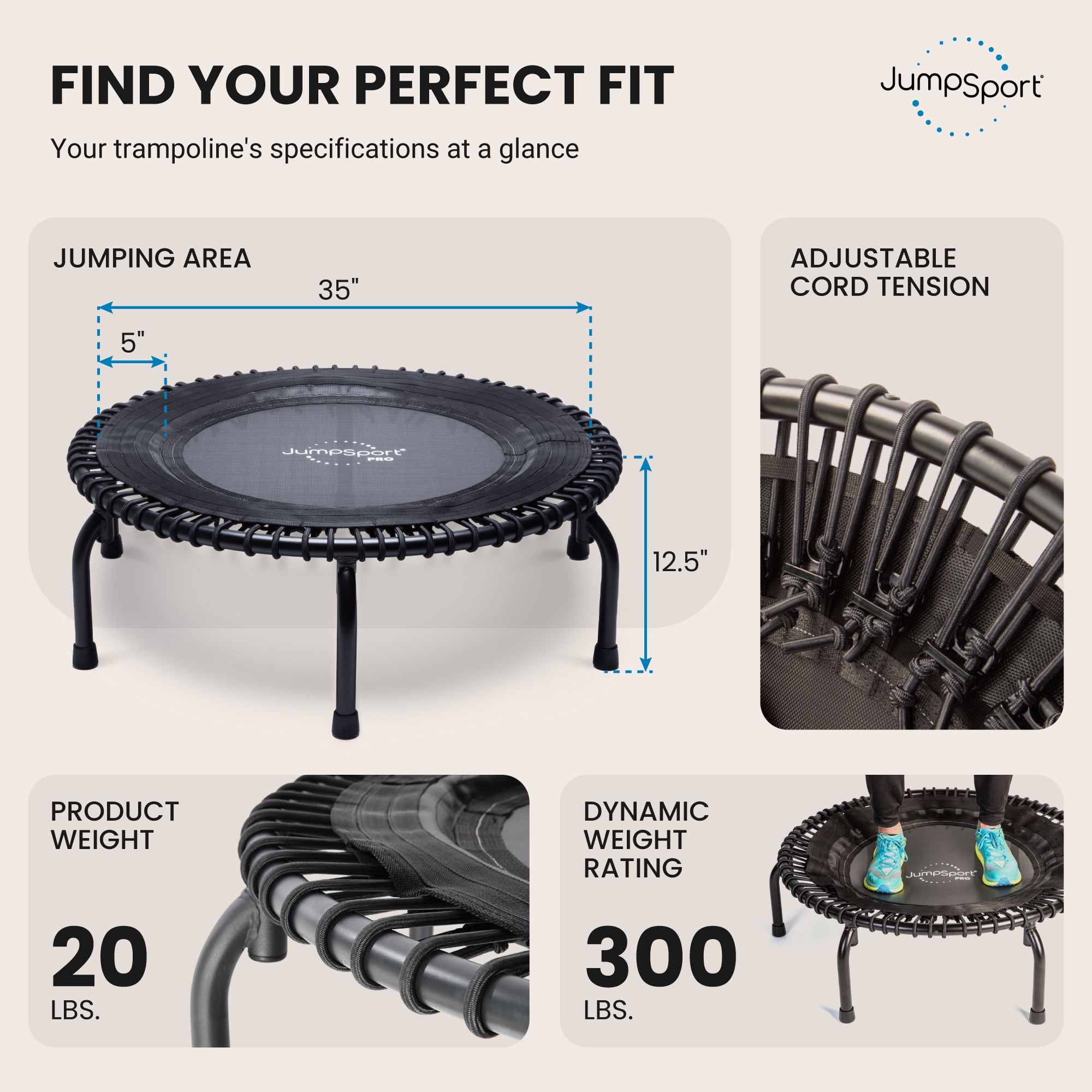 JumpSport 350 PRO Indoor Lightweight 39" Round Fitness Trampoline