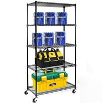 Zimtown 5-Tier Heavy-Duty Storage Rack, 35''L x 18''W x 71''H Wire Steel NSF Shelving Unit with Wheels Black, 1500LBS Max Capacity