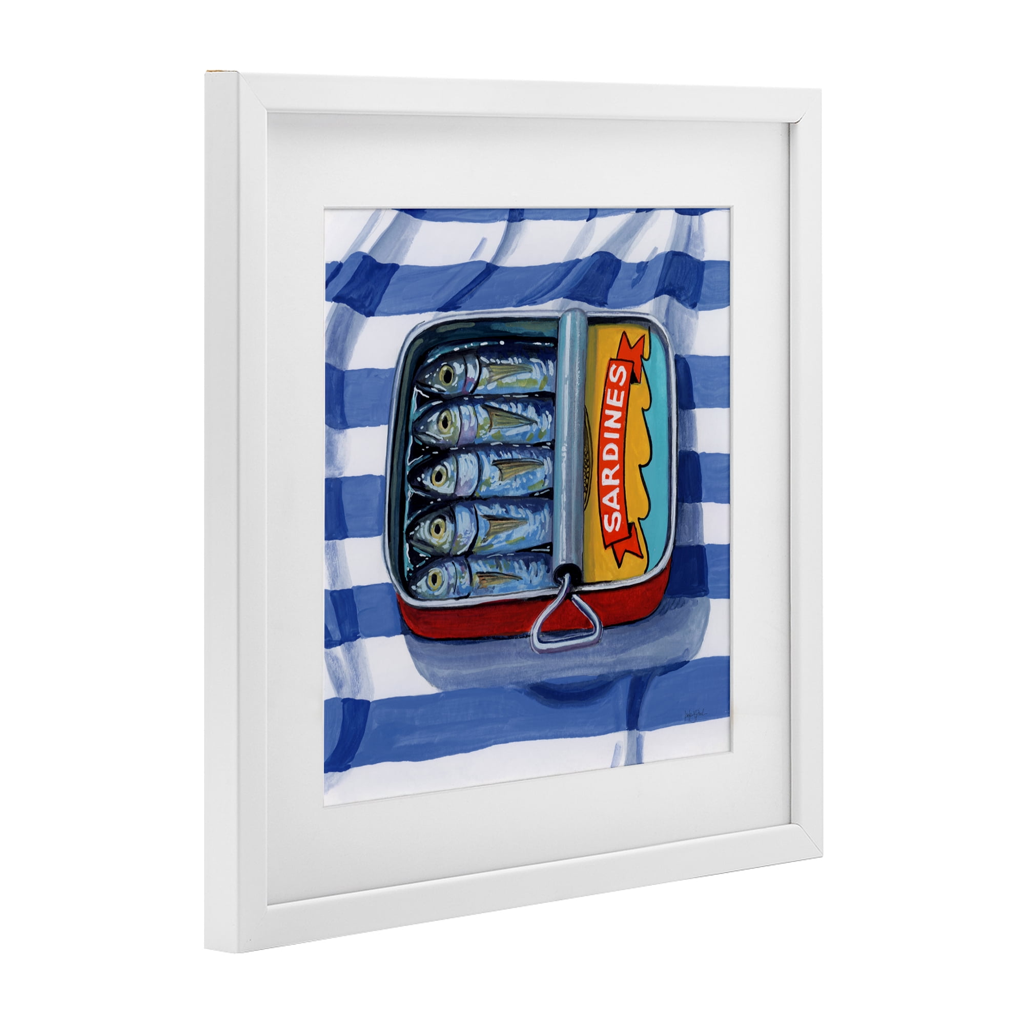 Stupell Industries Sardines On Striped Cloth White Framed Print Under Glass, design by Kate Jarvik Birch