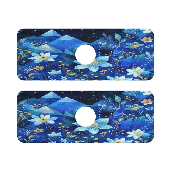 Blue Dream Flowers Quick Dry Silicone Algae Faucet Pad 14.7x5.4in 2 Pack Absorbent Mat for Kitchen Sink, Bathroom Countertop