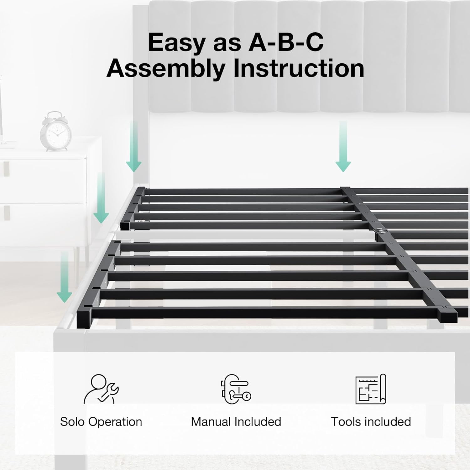 Novilla Twin Bed Frames with Piano Keys Headboard and Footboard, Metal Platform Bed Frame Twin Size, No Box Spring Needed, Easy Assembly, Steel Slats Support, Velvet Black