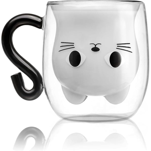 Tazas de gato, taza de café y té de vidrio de doble pared, lindas, para graduación, San Valentín, Día de la Madre, Pascua, Halloween, Navidad, regalos para mujeres, esposas, mamás, niñas, maestras.