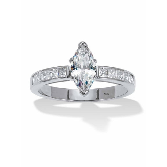 PalmBeach Jewelry 1.4 TCW Marquise With Baguettes Cubic Zirconia Platinum-Plated Sterling Silver Engagement Ring