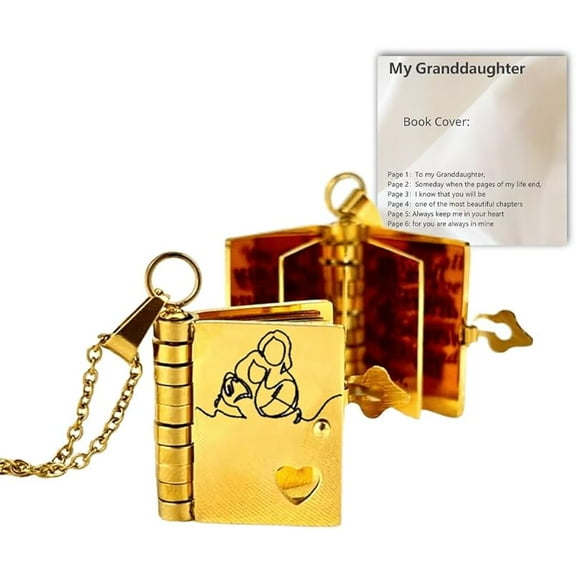 For Granddaughter - The Most Beautiful Chapter Book Necklace,Granddaughter Gifts from Grandma,Adjustable 925 Sterling Silver Book Pendant Granddaughter Necklace,with 6 Pages Engraved Information