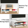 thumbnail image 3 of Support de Moniteur de Bureau à 2 Niveaux 51cm Support d'Imprimante avec Rangement Petit Rehausseur de Télévision Organisateur de Bureau en Bois Étagère Érable (Blanc+érable, 2 Niveaux), 3 of 7