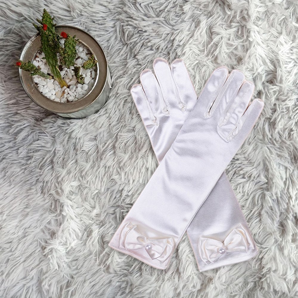 AYNKH Set Communion Fille – Gants Dentelle + Bas Noeud Papillon Blanc, Princesse Élégante 5-12 Ans